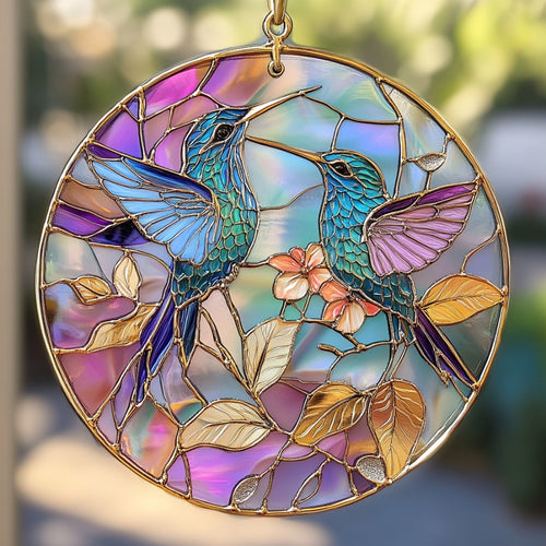 Hummingbird Purple Light WU0611093CL Stained Glass Suncatcher