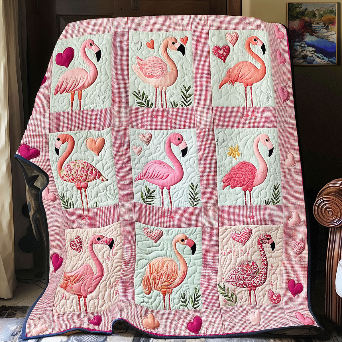 Flamingo Heart WY1801068CL Quilt