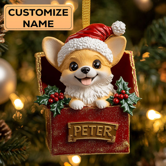 Corgi Present CW2411011CL Personalized Christmas Ornament
