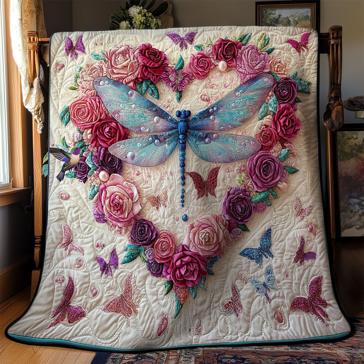 Heart Flower Dragonfly WY0912026CL Quilt