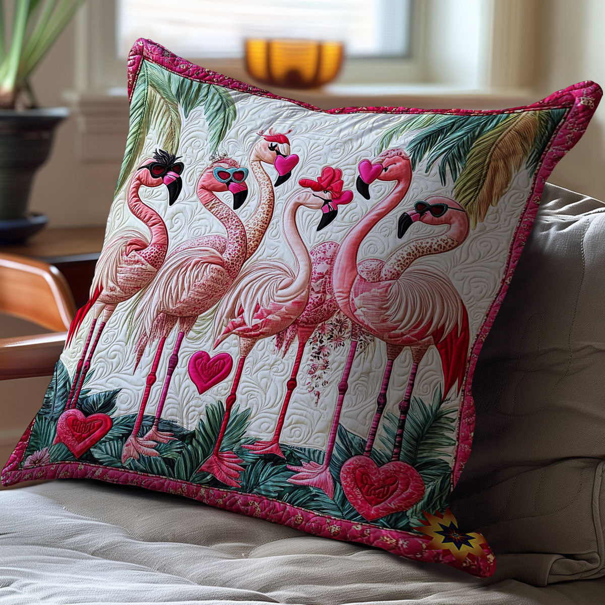 Heart Flamingo WY0612099CL Quilt Pillow Case