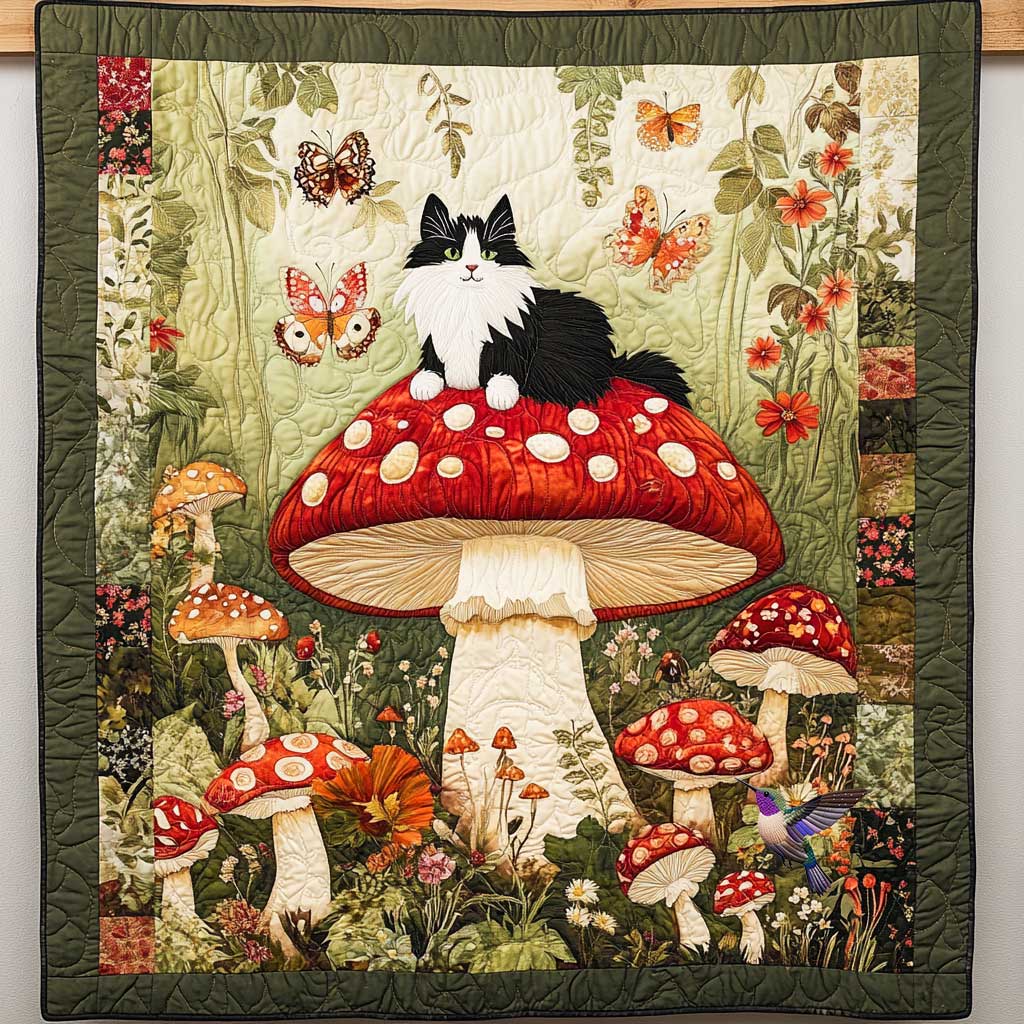 Tuxedo Cat And Forest Mushrooms WN2011122CL Quilt