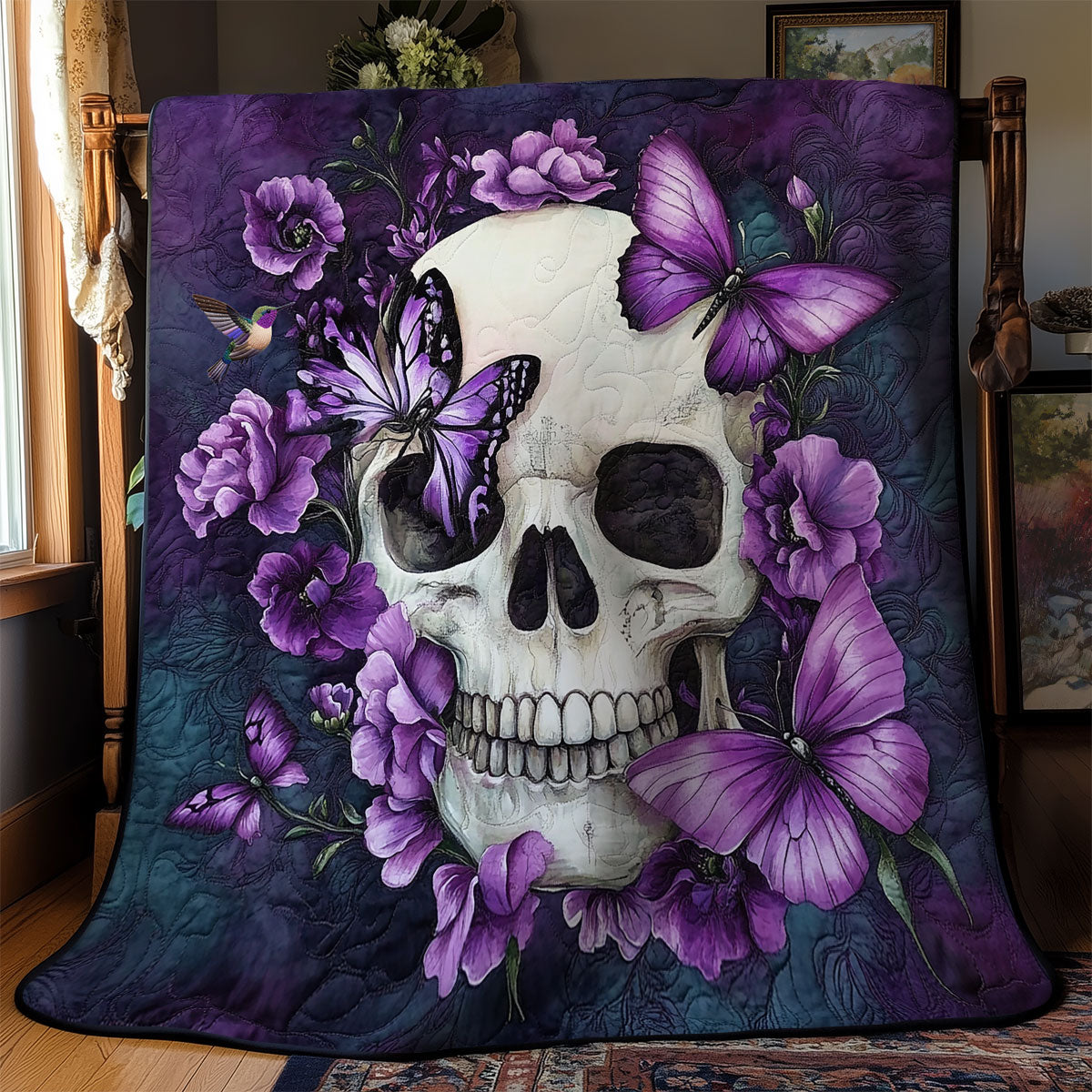 Mystic Purple Flower Skull WY0911029CL Quilt