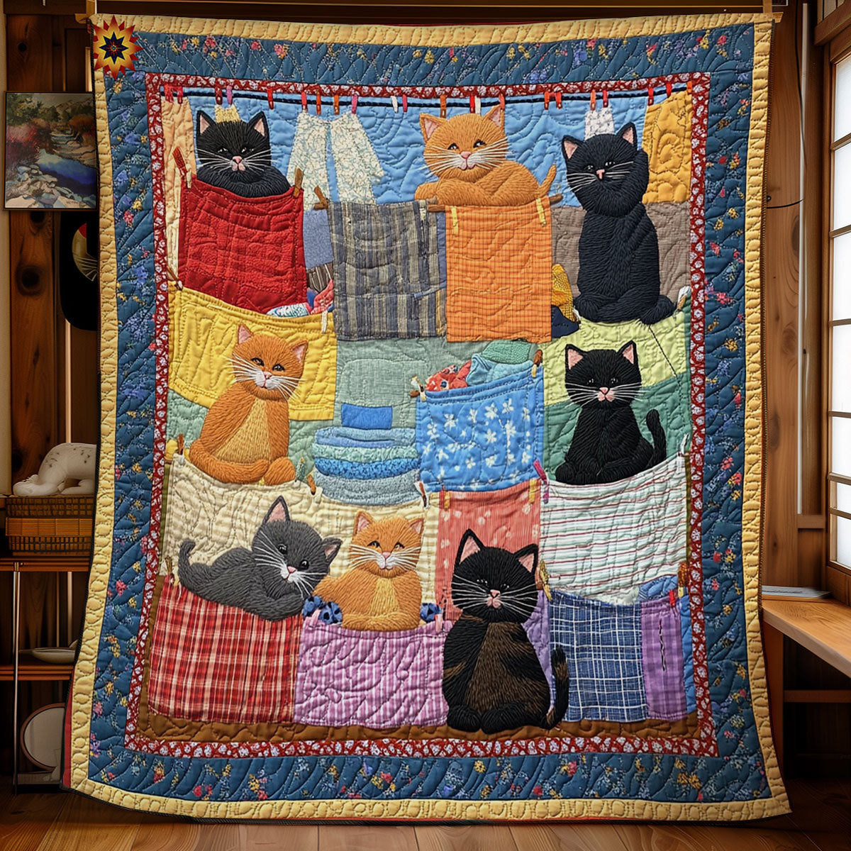 Cat Hanging Clothes WY2612005CL Quilt