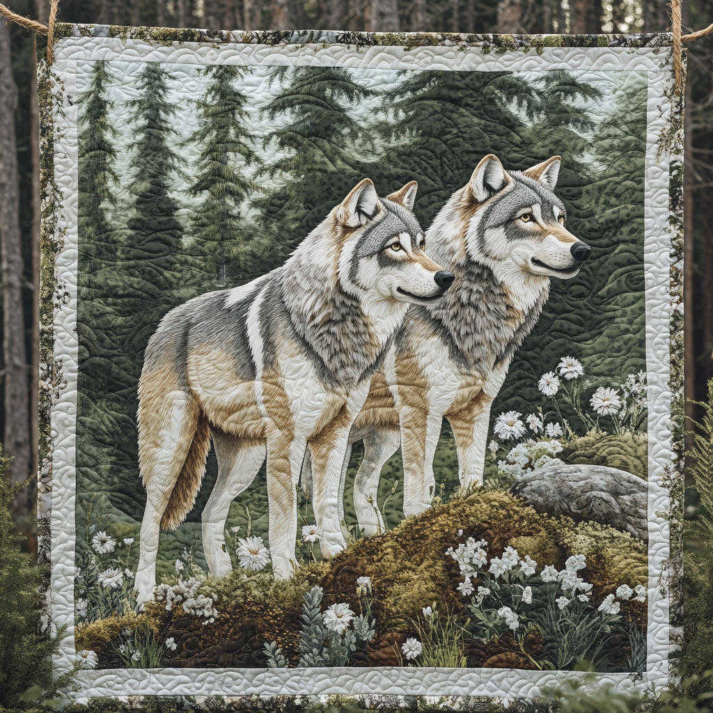Wolves White Wildflowers WT1403119CL Quilt