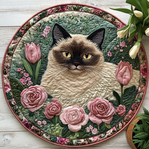 Blooming Siamese Cat CW0306006CL Quilted Round Mat