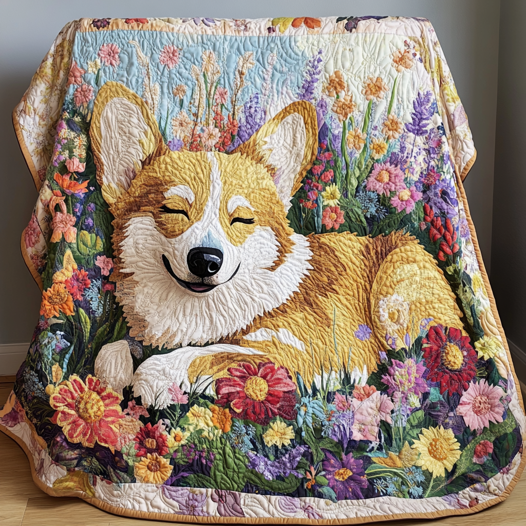 Floral Corgi Serenity WG1601052CL Quilt