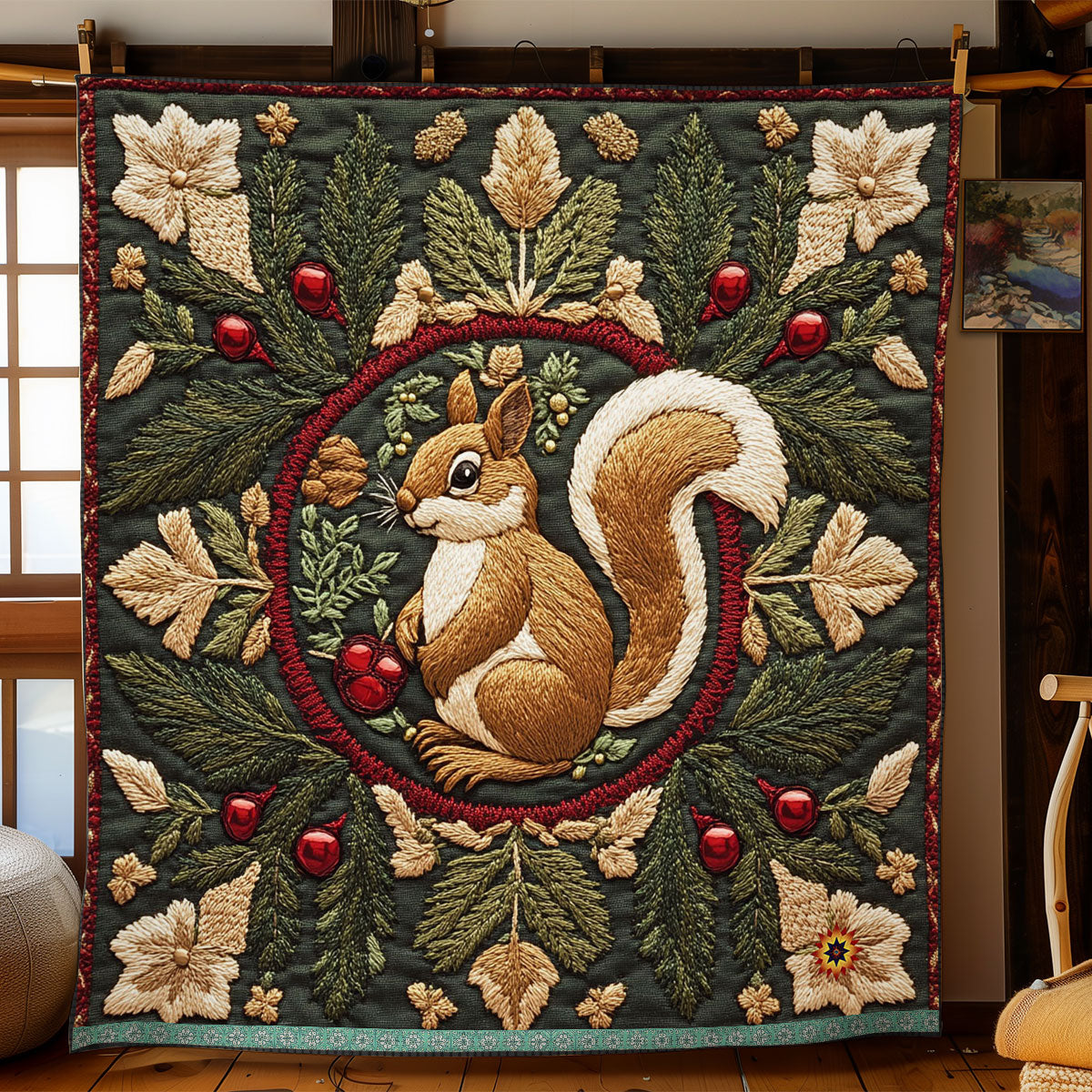 Christmas Baubel Squirrel WJ2311006CL Quilt