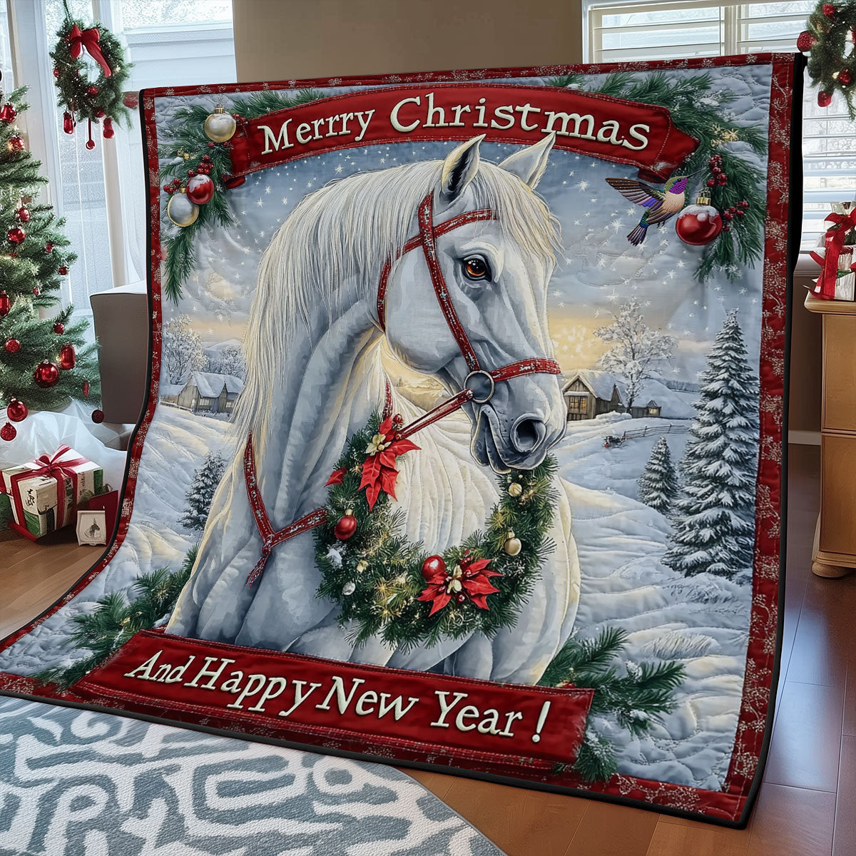 Christmas White Horse WY1211036CL Quilt