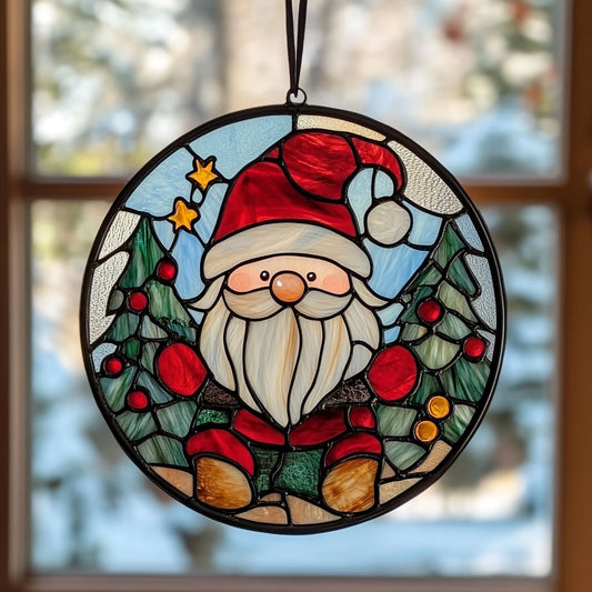 Santa Gnome WJ2110038CL Stained Glass Suncatcher