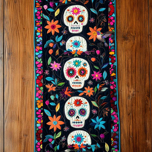 Day Of The Dead Skull Blossoms WN2610064CL Quilted Table Runner