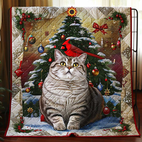 British Cat And Cardinal Christmas WP1710023CL Quilt