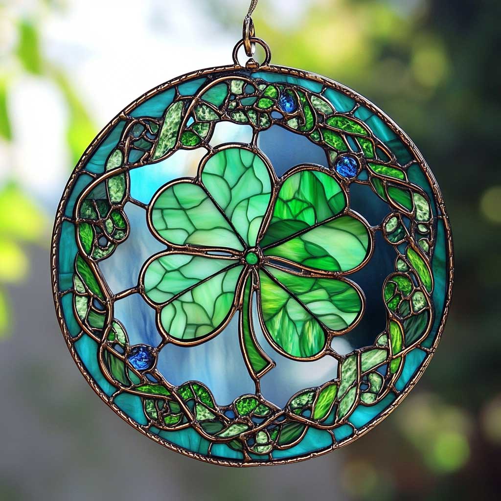 Lucky Four Leaf Clover WN1411022CL Stained Glass Suncatcher