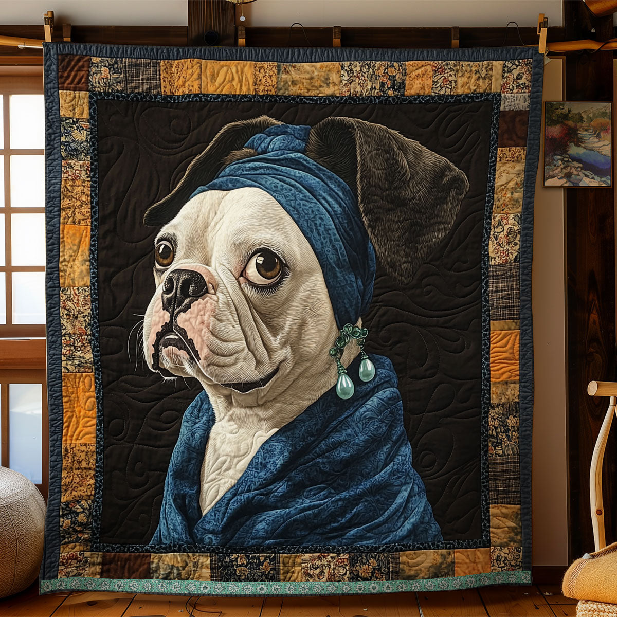 Bulldog with A Pearl Earring WN2509029CL Quilt