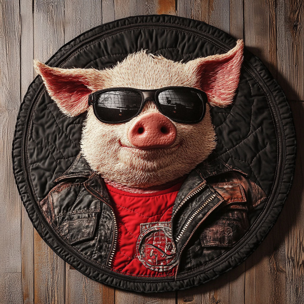 Oink In Black CP1205032CL Quilted Round Mat