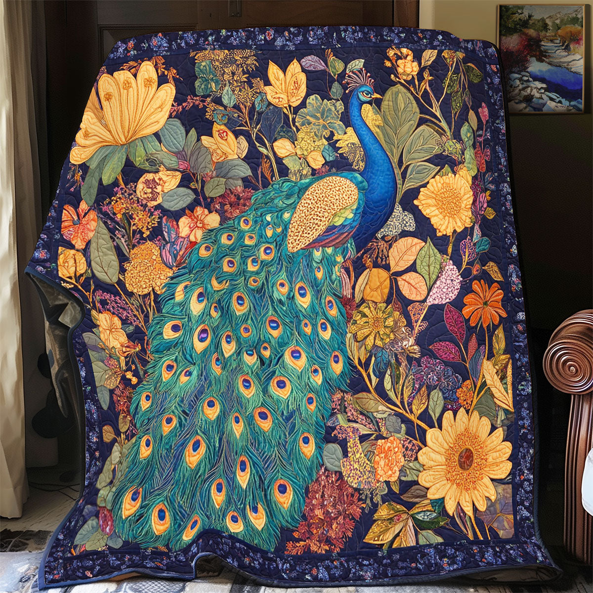 Peacock In Sunflower Garden WY0602178CL Quilt