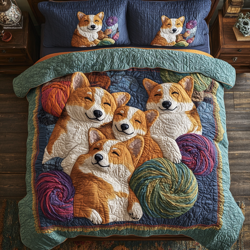 Cozy Sleeping Corgi Family WY0901086CL Duvet Cover Set