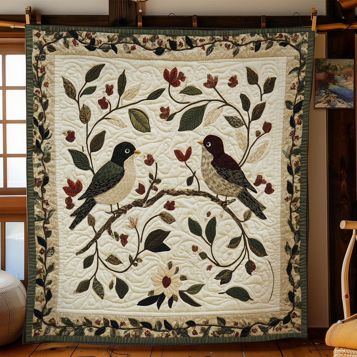 Couple Bird In Garden WY1502012CL Quilt