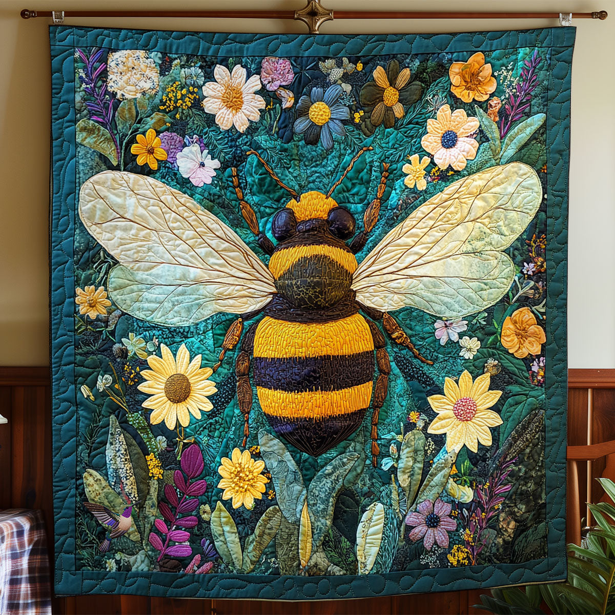 Teal Garden Bee WY0611040CL Quilt