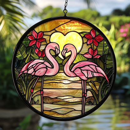 Couple Flamingo In Sunset WY2202120CL Suncatcher