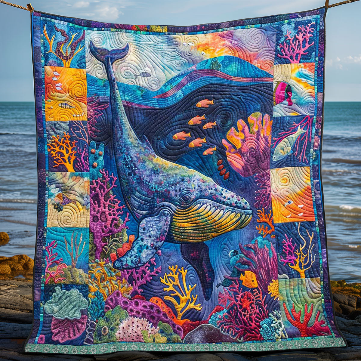 Whale Patchwork Sealife WP0409057CL Quilt