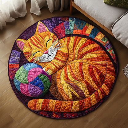 Sleeping Orange Tabby WP1403057CL Quilted Round Mat