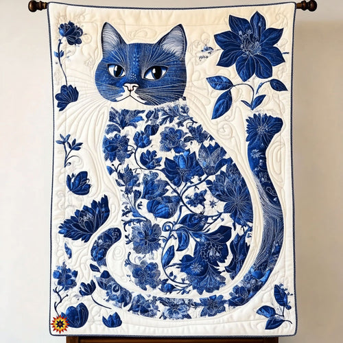 Blue Floral Cat WY3010014CL Quilt