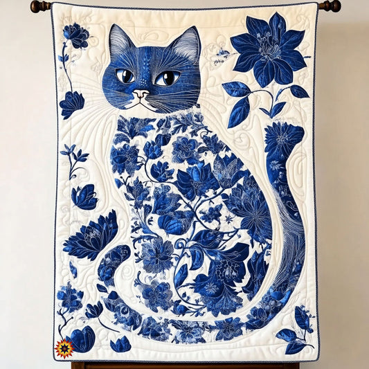 Blue Floral Cat WY3010014CL Quilt