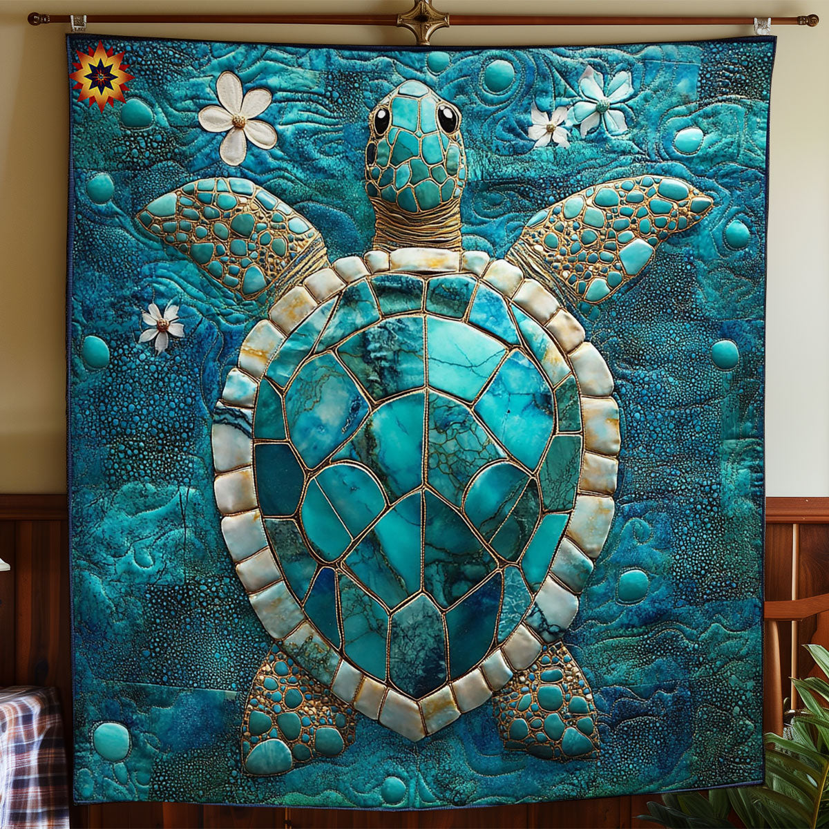 Teal Turtle WY2311034CL Quilt