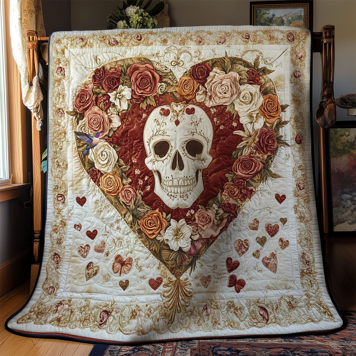 Skull In Blooming Hearts WN0412011CL Quilt