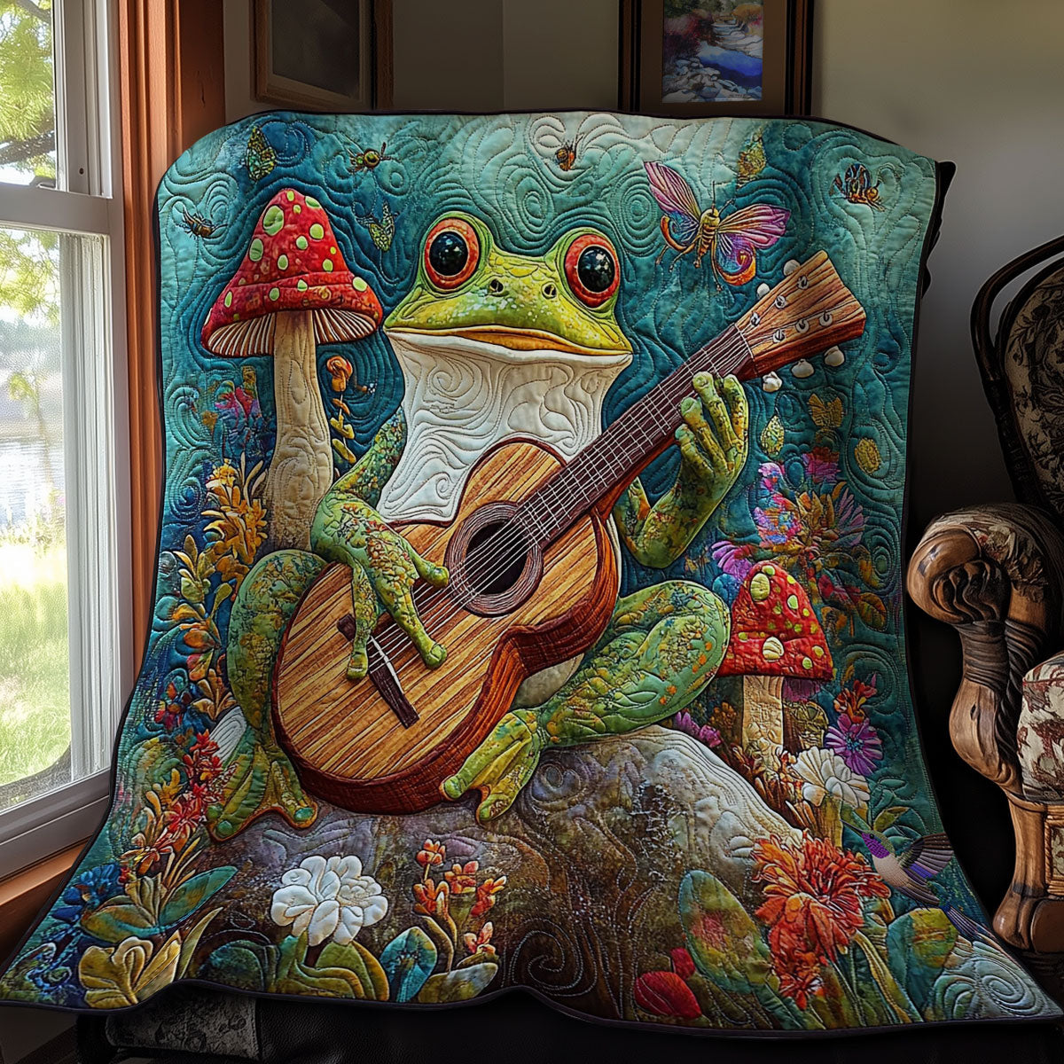 Frog Playing Guitar WY2311028CL Quilt