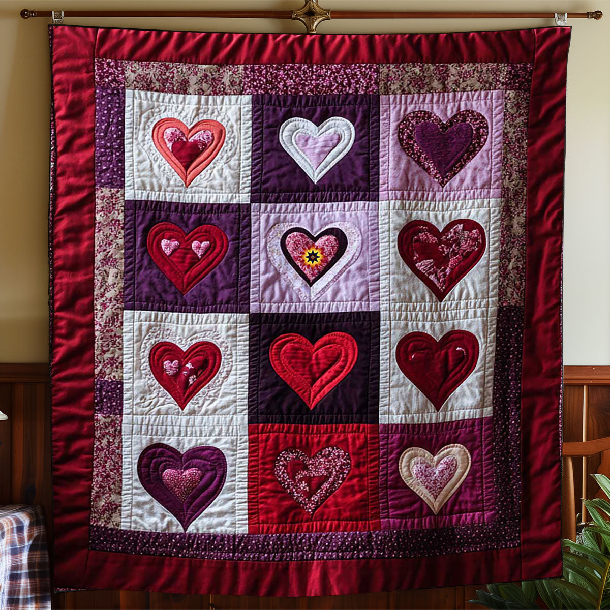 Valentine Purple Hearts WP1612007CL Quilt