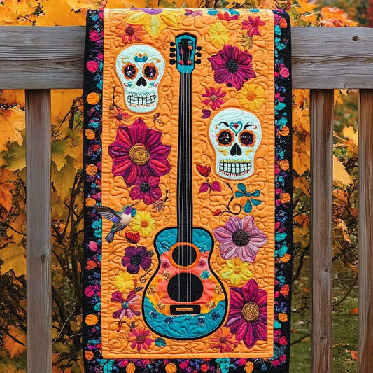 Flowered Skull And Guitar WN0111014CL Quilted Table Runner