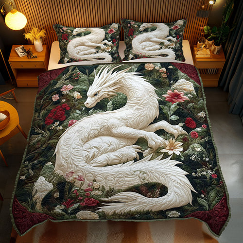 White Dragon In Garden WY1401082CL Duvet Cover Set