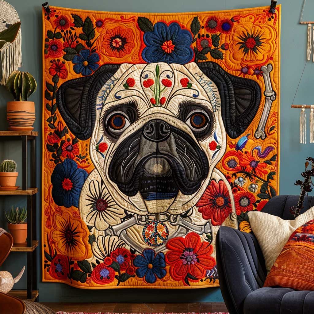 Vibrant Pug Patchwork WN2210003CL Quilt