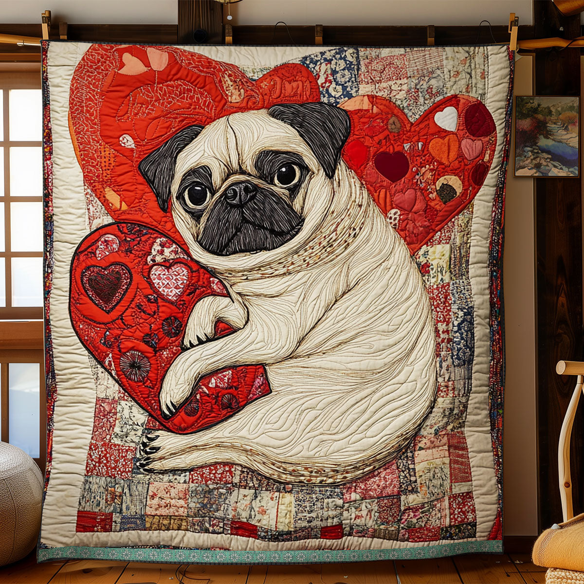 Pug Heart WX0412043CL Quilt
