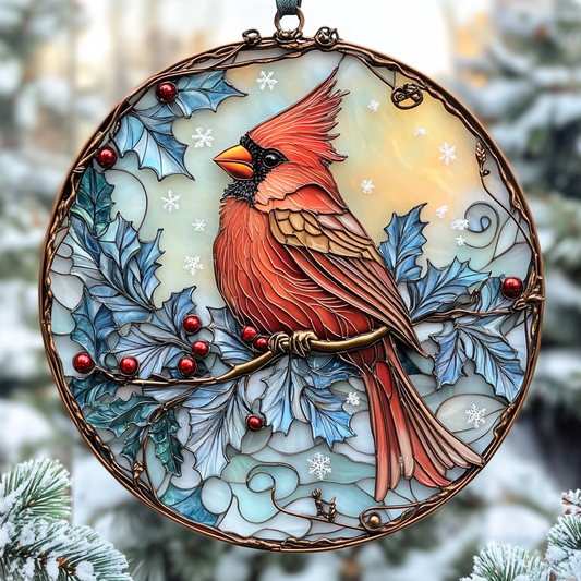 Holiday Cardinal WN0611103CL Stained Glass Suncatcher