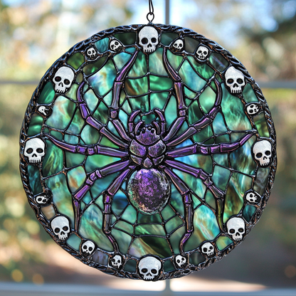 Spider And Skulls WN0611087CL Stained Glass Suncatcher