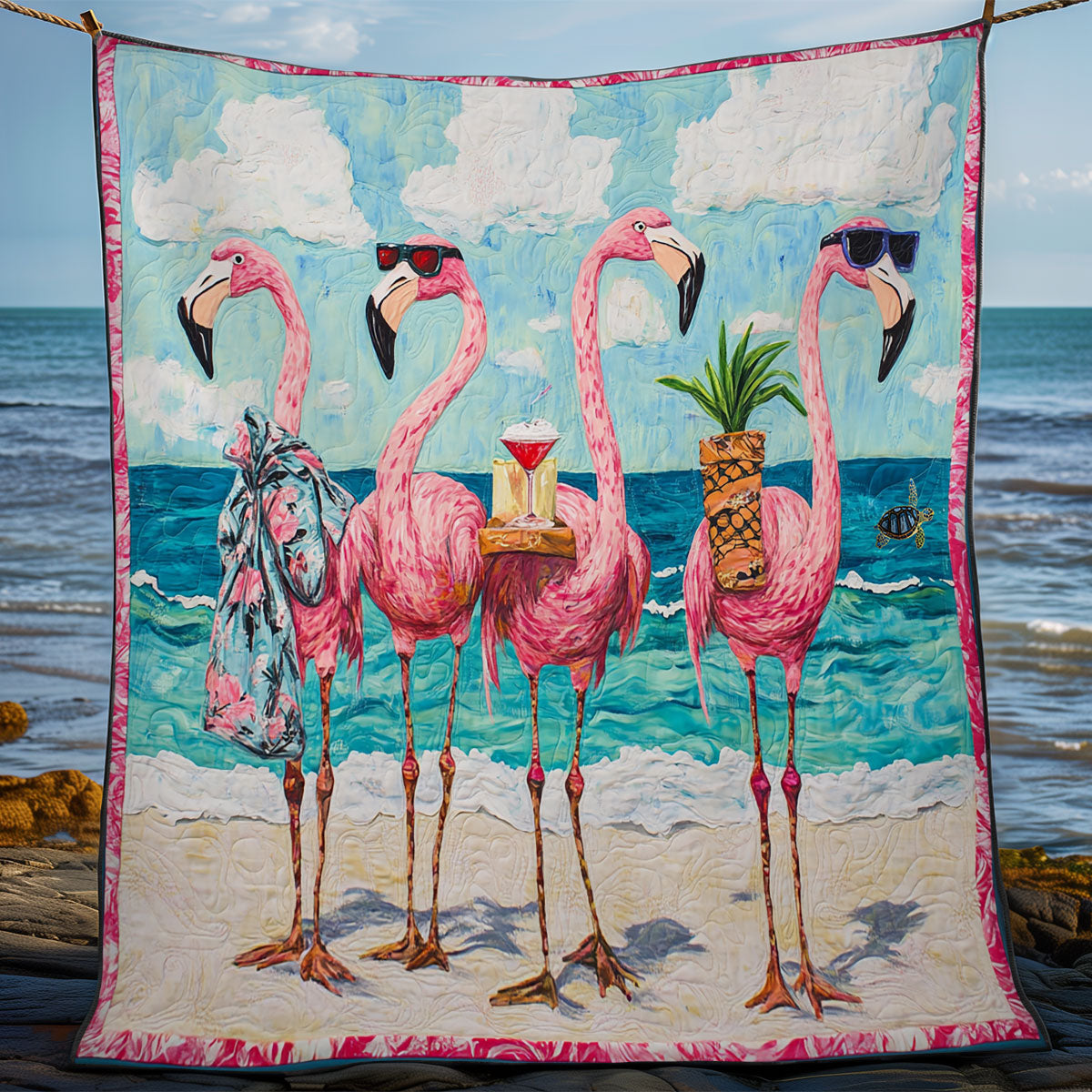 Beach Flamingo WY1211031CL Quilt