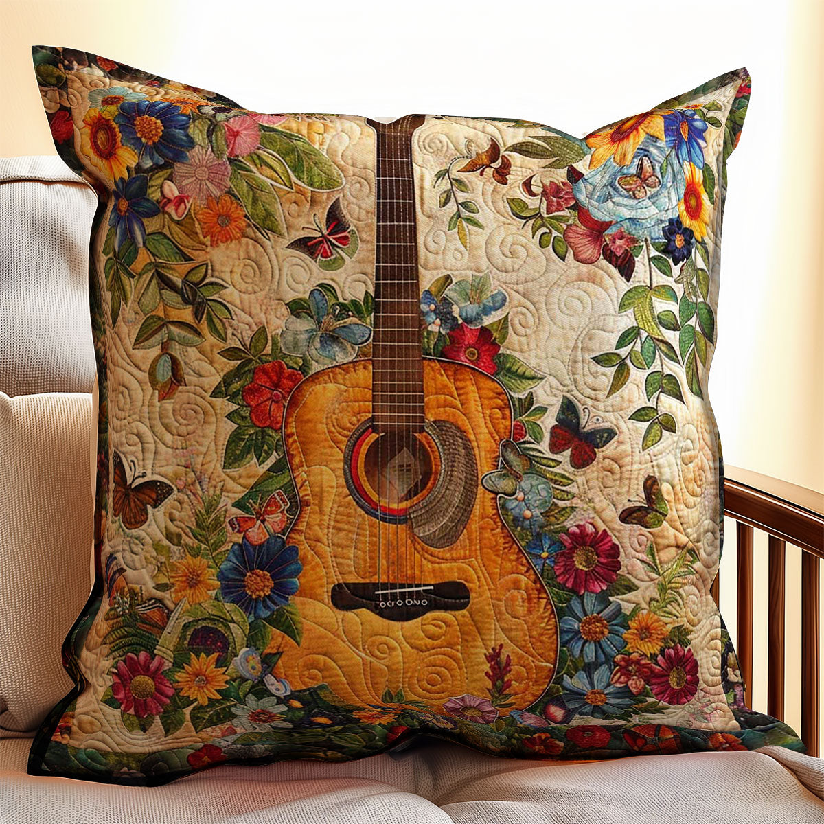 Flower Guitar WJ1109038CL Quilt Pillow Case