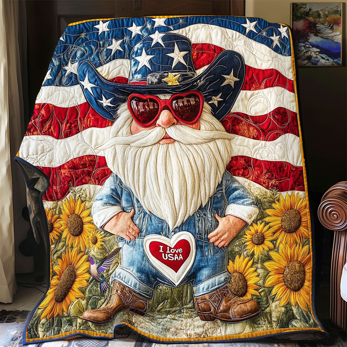 Sunflower Cowboy Gnome WY0512004CL Quilt