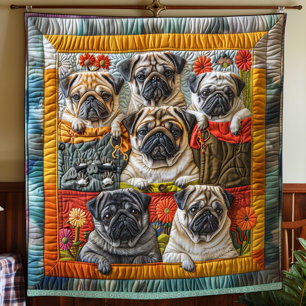 Pug Window WP1009045CL Quilt