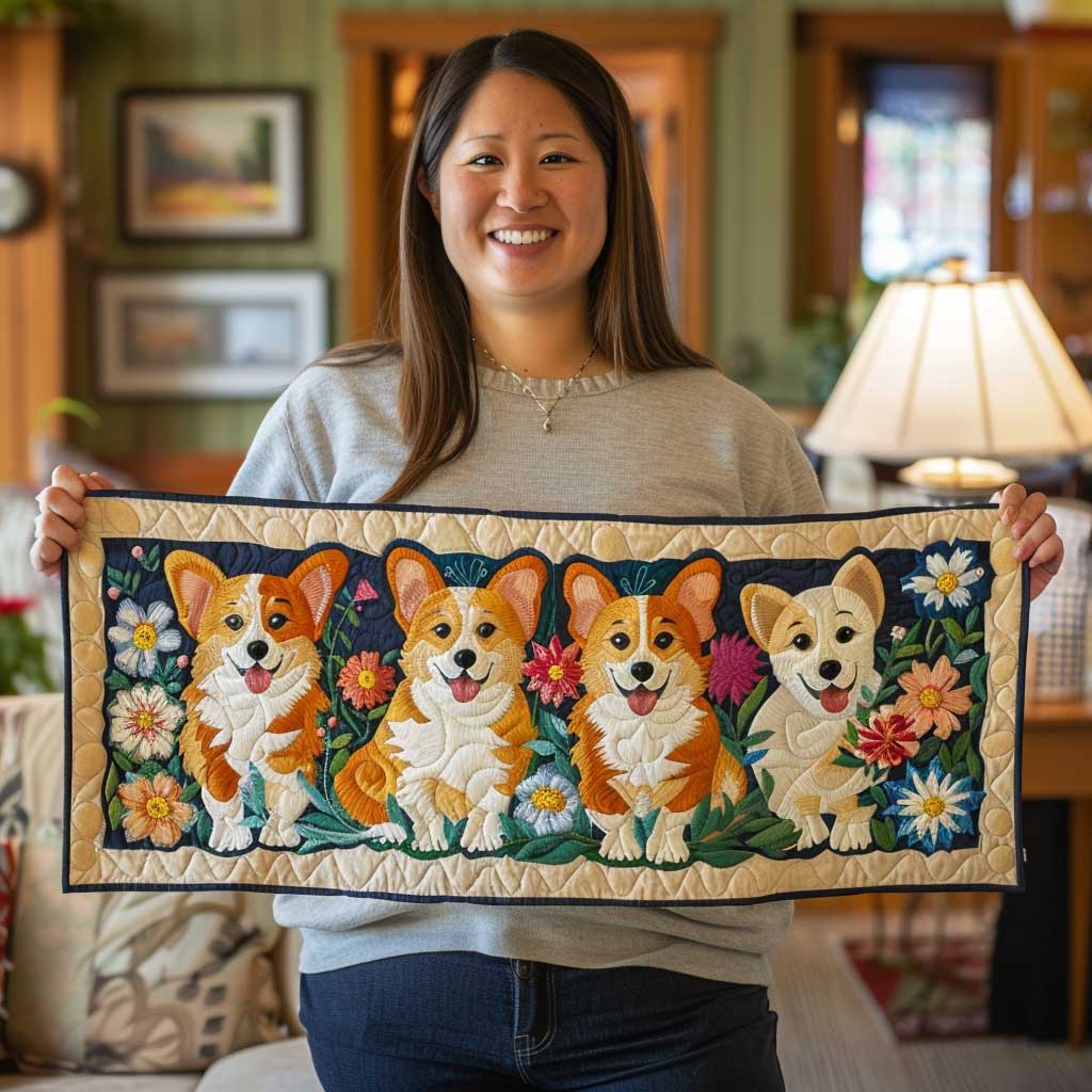 Cute Corgi WJ1309047CL Quilted Table Runner