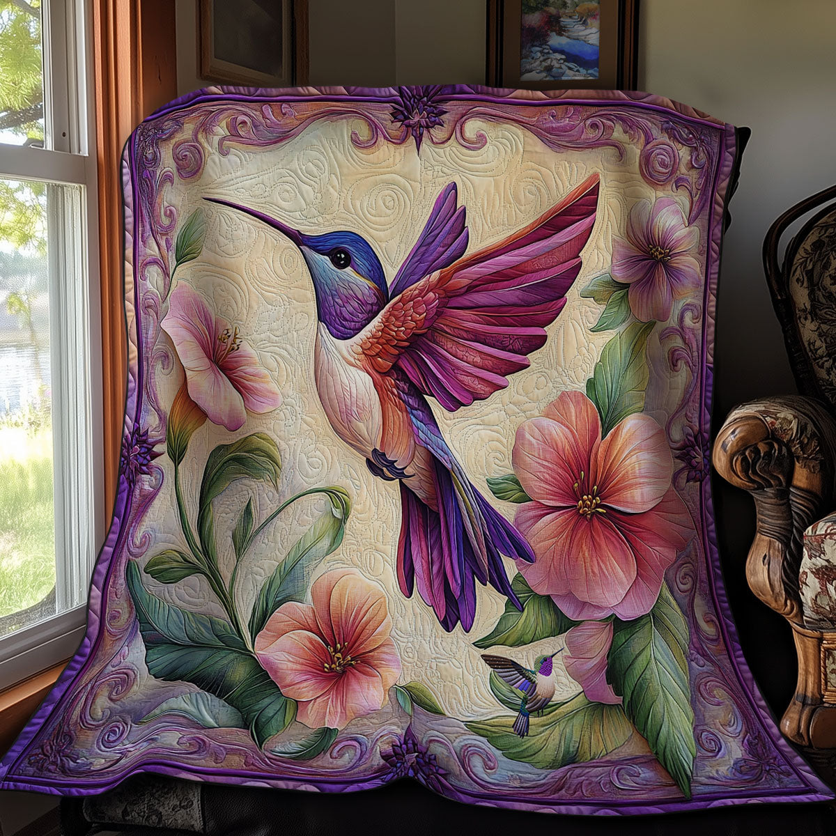 Purple Hummingbird WY2011046CL Quilt