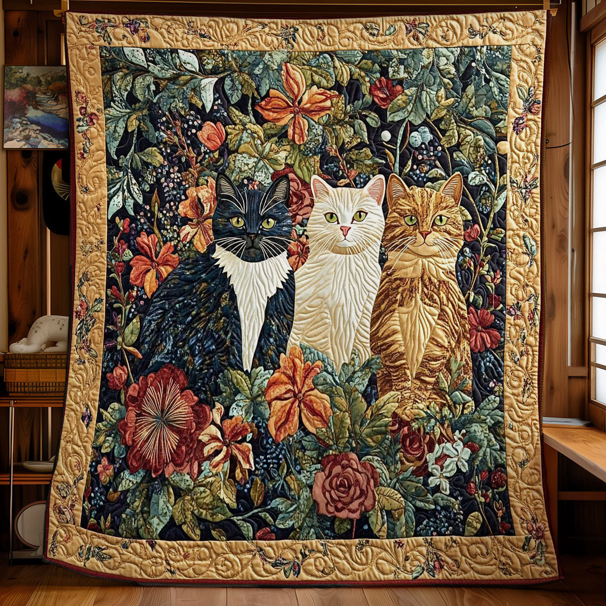 Portrait Cat In Garden WY2301073CL Quilt