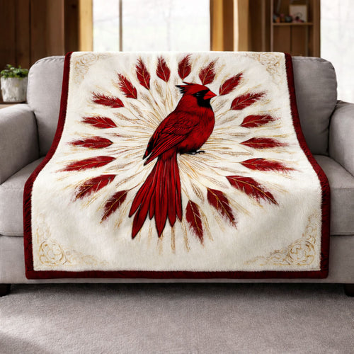 Scarlet Cardinal Feather KL1901003CL Faux Fur Throw Blanket