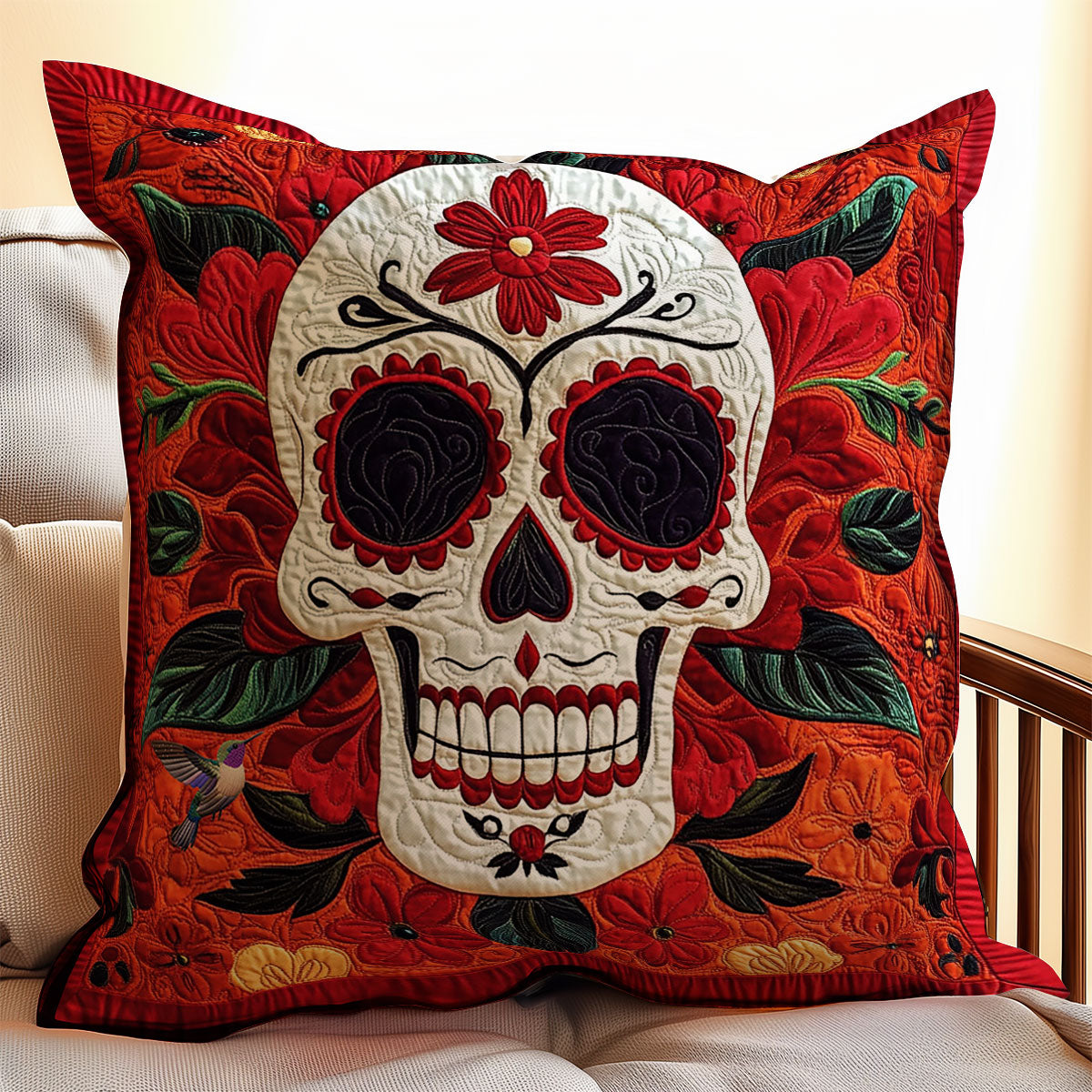 Orange Flower Skull WY2911077CL Quilt Pillow Case