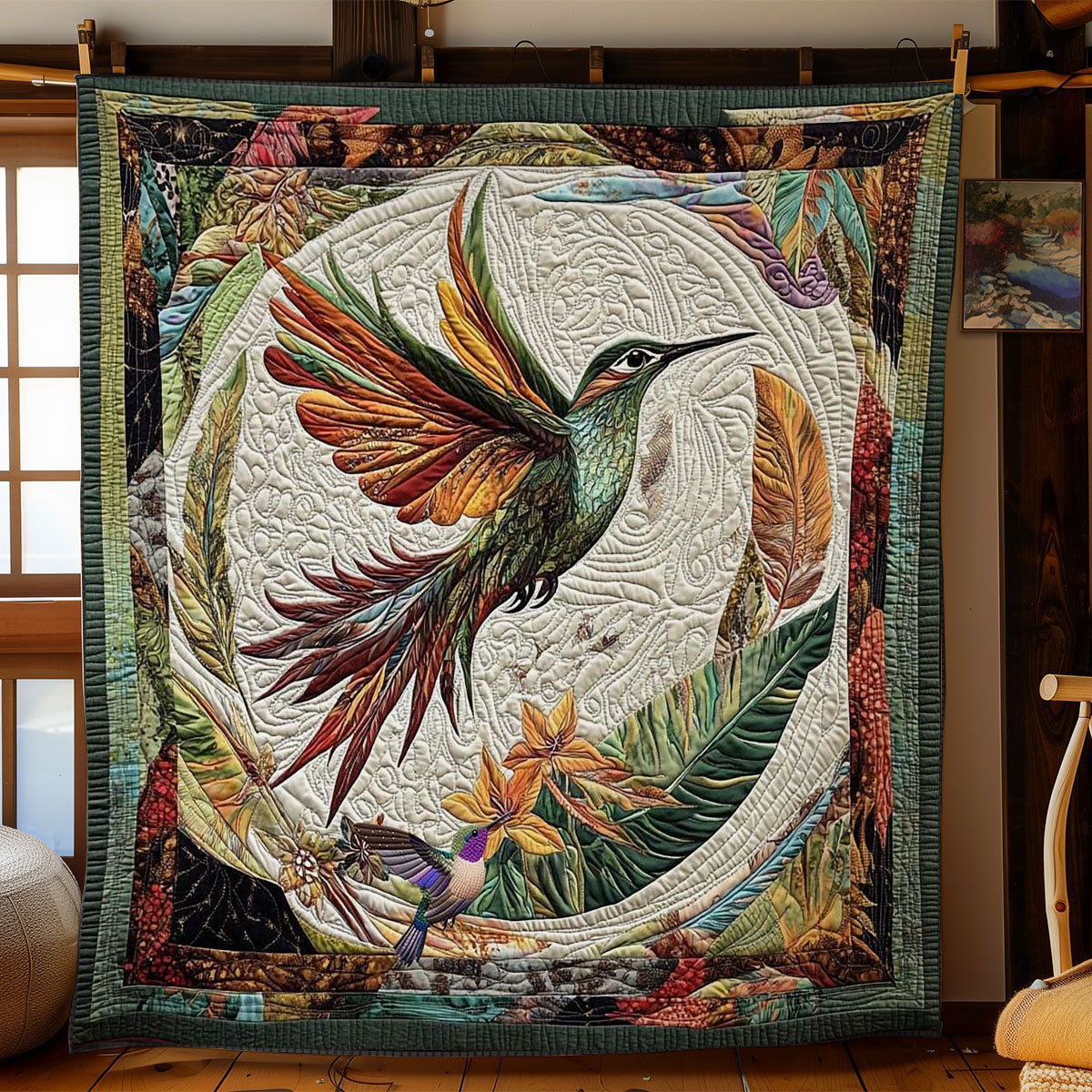 Floating Hummingbird Feathers WN1010016CL Quilt