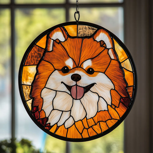 Cute Pomeranian WJ2810036CL Stained Glass Suncatcher