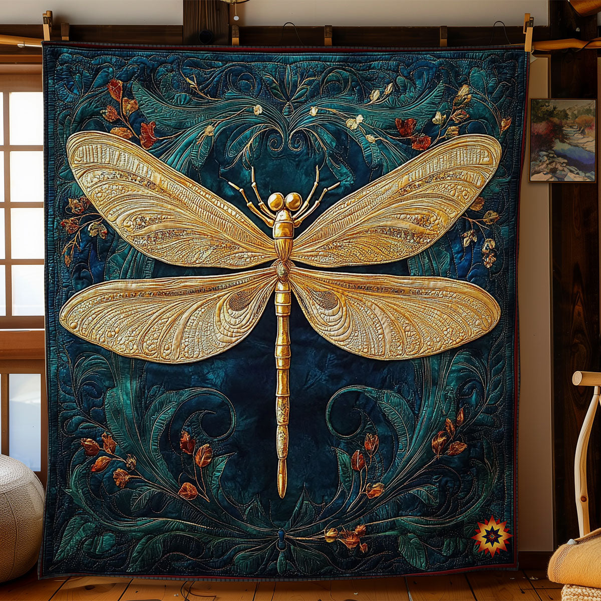 Abstract Gold Dragonfly WY0312016CL Quilt